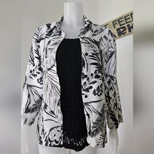 Chico's 100% Linen Botanical Beach Print Button Up Women's 2  And Tank Top Set L